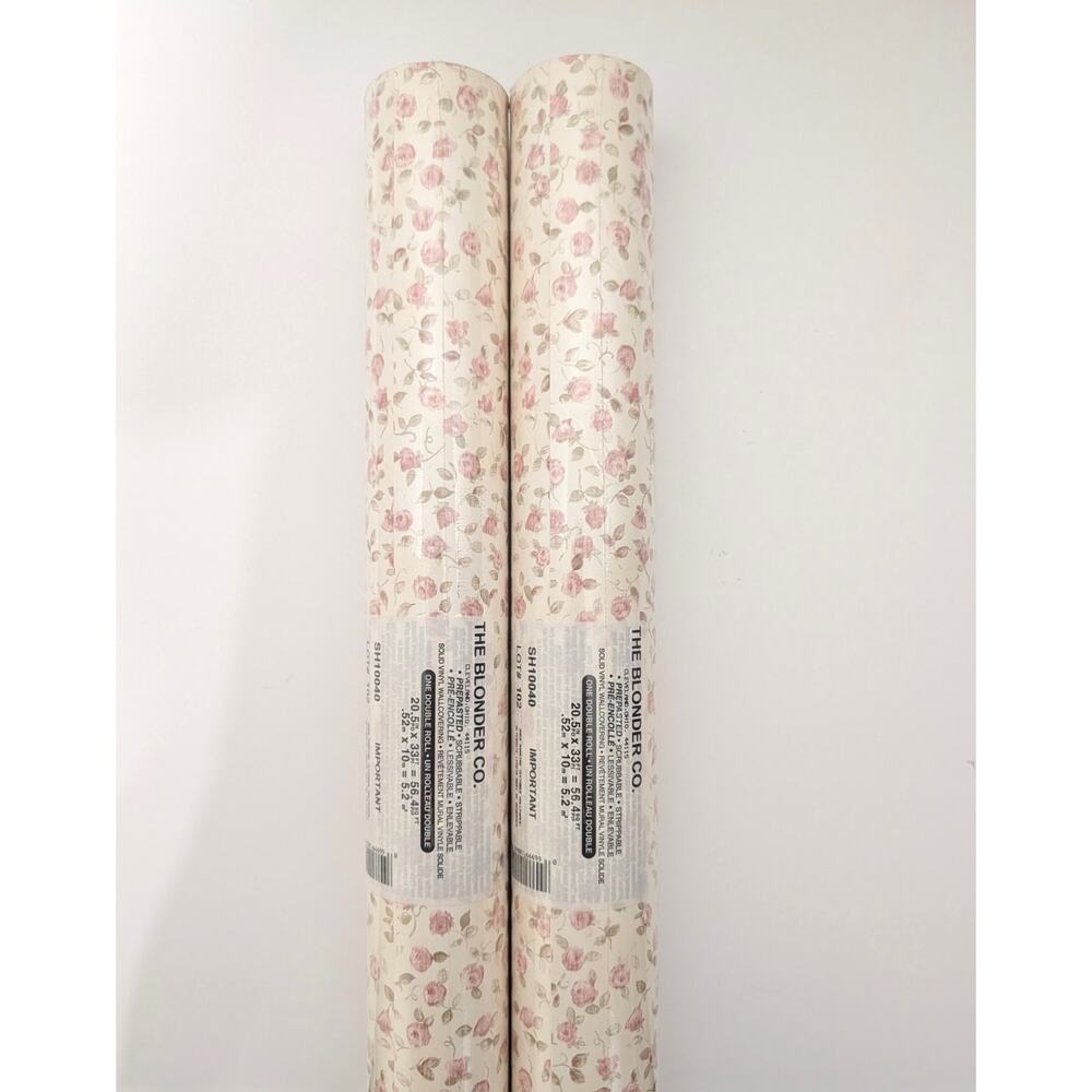 Pink Floral Double Roll PrePasted Wallpaper The Blonder Co. 56.4 q ft x 2